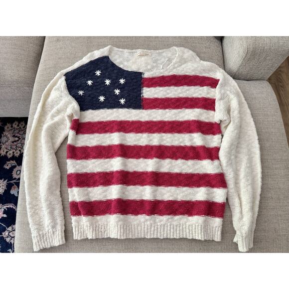 Women's Lucky Brand American Flag Sweater Size Large Coastal Preppy Patriotic - Picture 2 of 5